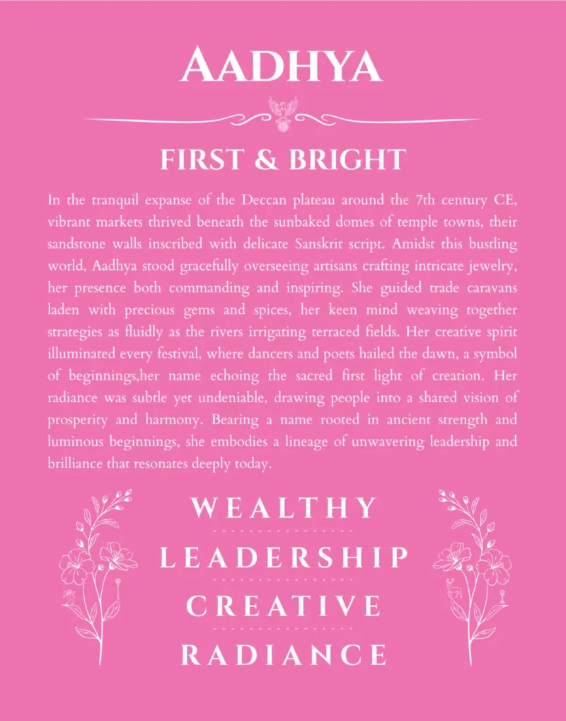 Aadhya custom name art showing meaning and origin in pink