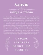 Aadvik custom name art showing meaning and origin in light purple