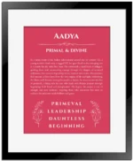 Aadya name meaning gift print in red with black matte frame