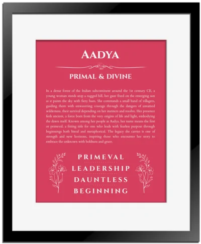 Aadya name meaning gift print in red with black matte frame