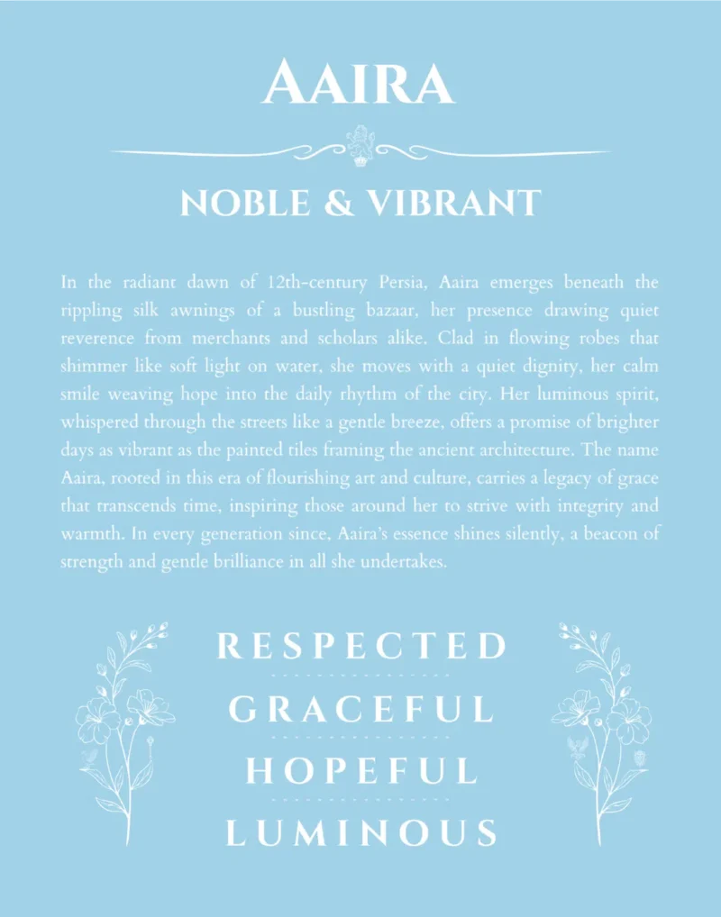 Aaira custom name meaning print in light blue