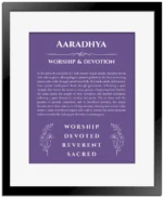 Aaradhya custom name print for wall display in purple with black matte frame