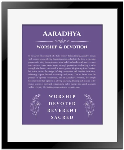 Aaradhya custom name print for wall display in purple with black matte frame