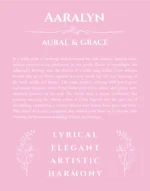Aaralyn custom name art showing meaning and origin in light pink