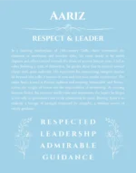 Aariz custom name art showing meaning and origin in light blue