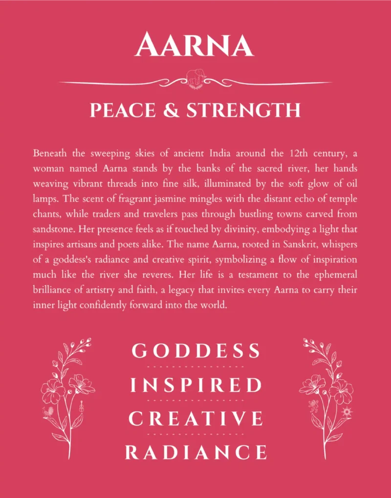 Aarna custom name art showing meaning and origin in red