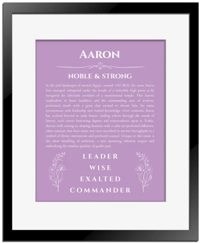 Aaron custom name print for wall display in light purple with black matte frame