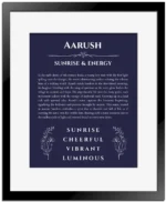 Aarush custom name print for wall display in navy blue with black matte frame