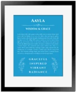 Aayla custom name print for wall display in blue with black matte frame