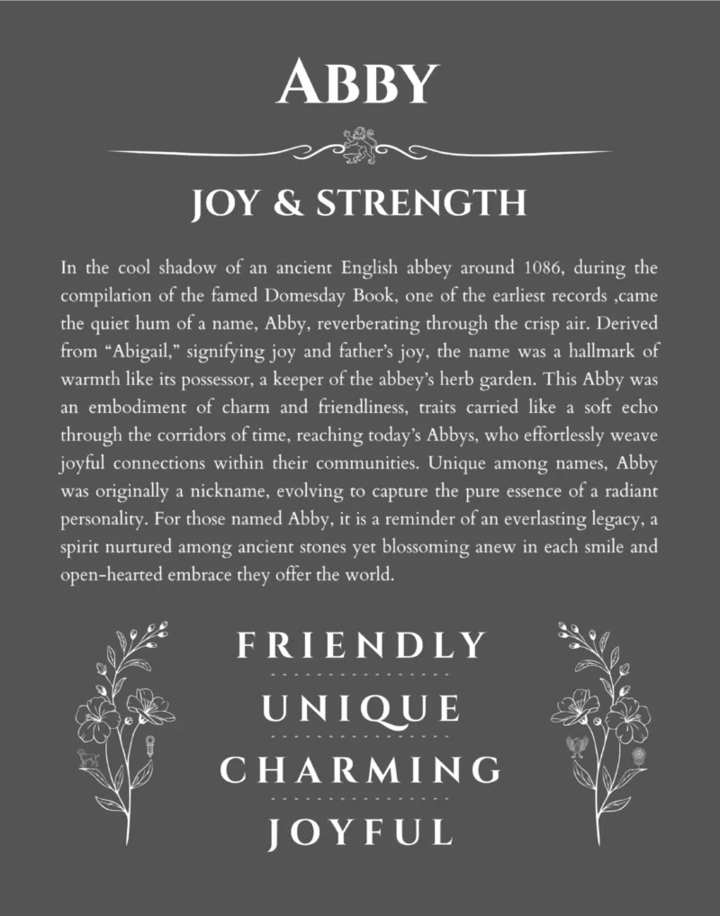 Abby name meaning wall art by Get Your Story in gray