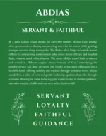 Abdias personalized name print with origin and traits in dark green