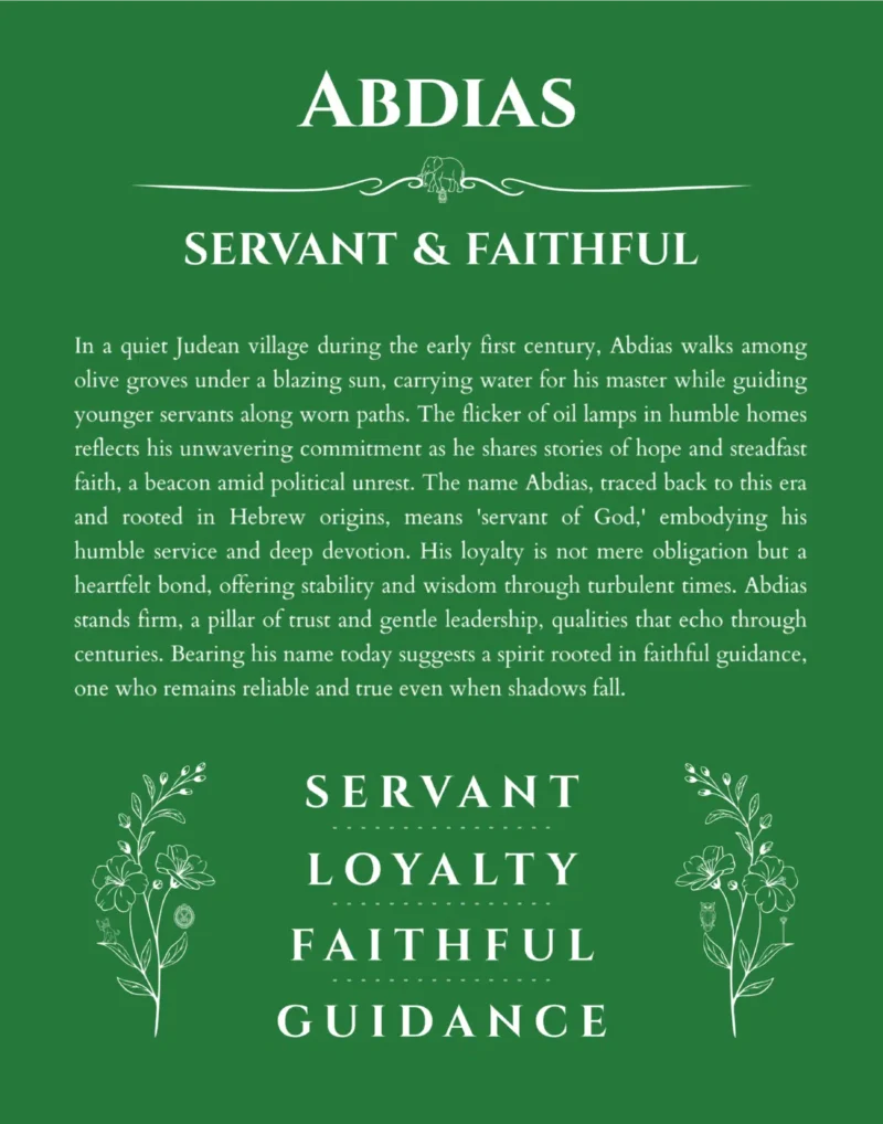 Abdias personalized name print with origin and traits in dark green