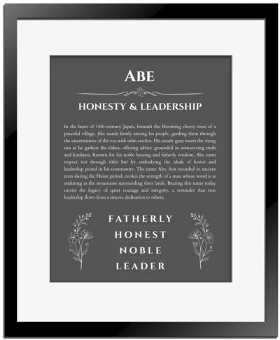Abe name meaning wall art by Get Your Story in gray with black matte frame