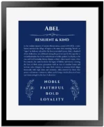 Abel name meaning gift print in deep blue with black matte frame