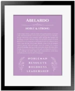 Abelardo name meaning gift print in light purple with black matte frame