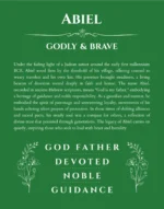Abiel personalized wall art with the story of your name in dark green