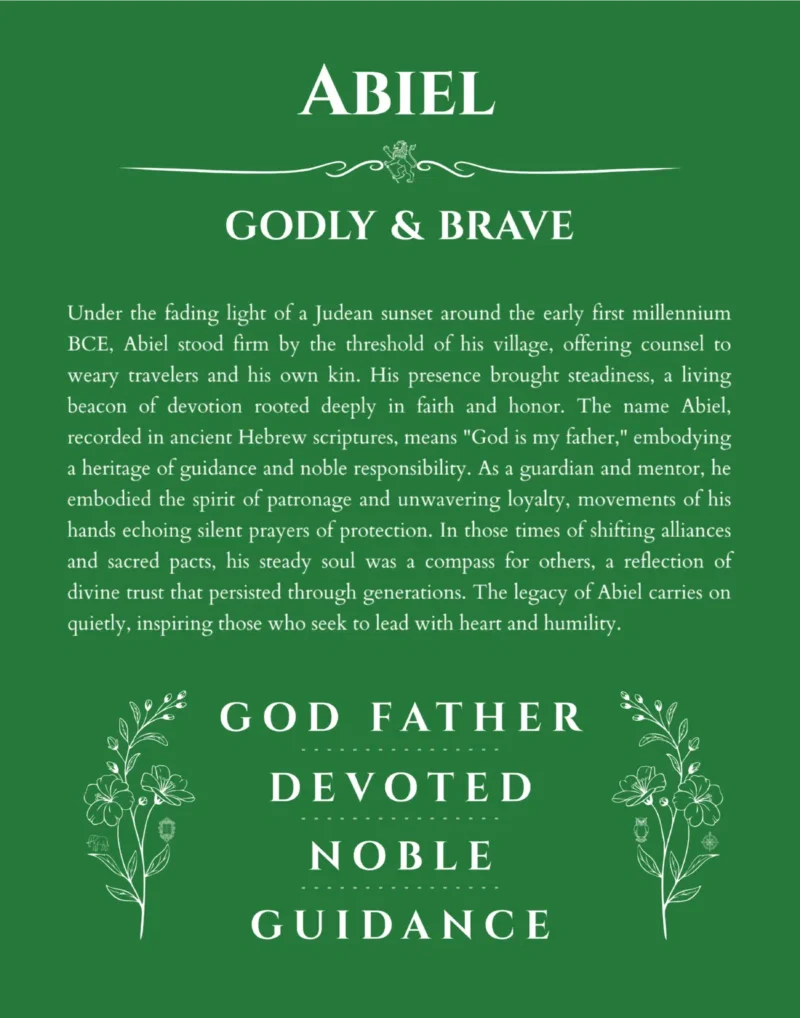 Abiel personalized wall art with the story of your name in dark green