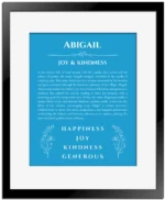 Abigail custom name print for wall display in blue with black matte frame