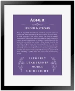 Abner custom name art showing meaning and origin in purple with black matte frame