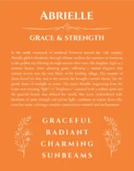 Abrielle personalized name art with origin story in orange