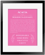 Acacia name meaning wall art by Get Your Story in pink with black matte frame