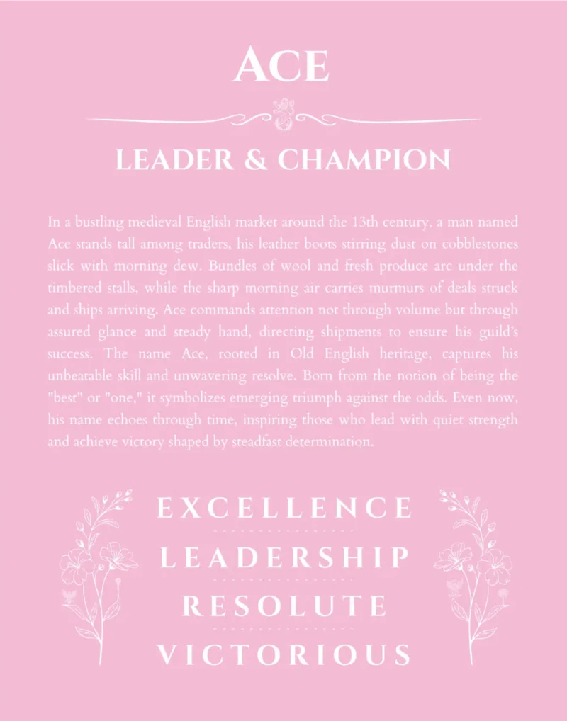 Ace name meaning wall art by Get Your Story in light pink