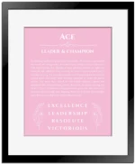 Ace name meaning wall art by Get Your Story in light pink with black matte frame