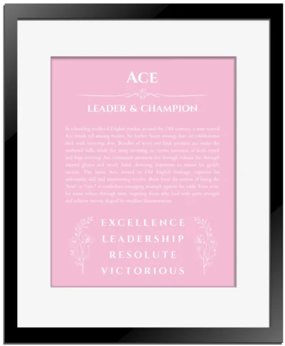 Ace name meaning wall art by Get Your Story in light pink with black matte frame