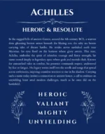 Achilles personalized name art with origin story in deep blue