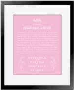 Ada name meaning wall art by Get Your Story in light pink with black matte frame