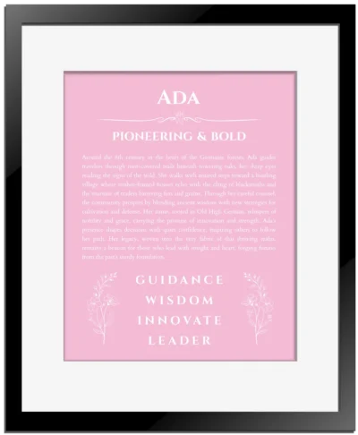 Ada name meaning wall art by Get Your Story in light pink with black matte frame