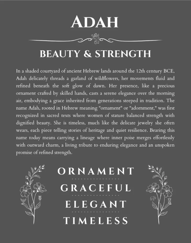 Adah personalized name print with origin and traits in gray