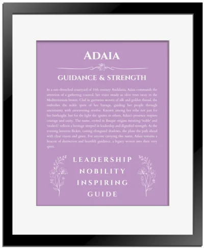 Adaia custom name print for wall display in light purple with black matte frame