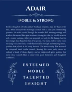 Adair personalized name print with origin and traits in deep blue