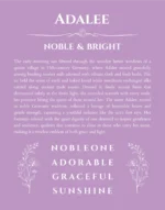 Adalee name origin print with meaning and traits in light purple
