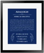 Adaleigh name meaning wall art by Get Your Story in deep blue with black matte frame
