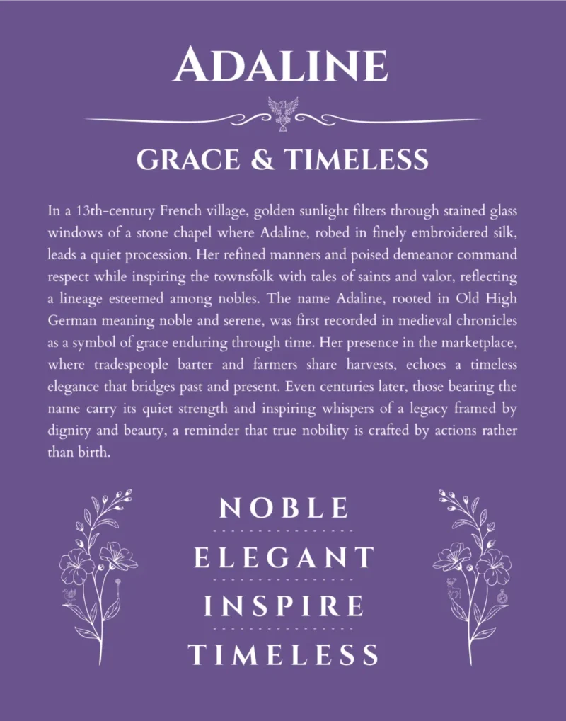 Adaline personalized name print with origin and traits in purple