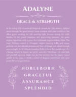 Adalyne personalized name print with origin and traits in light purple
