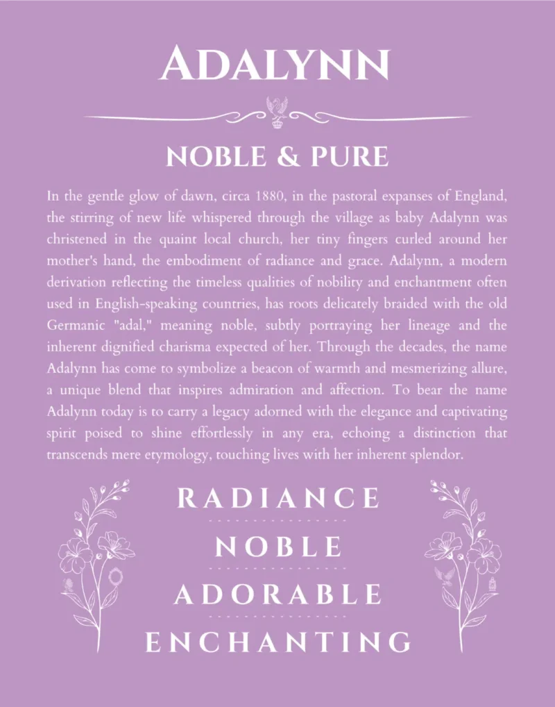 Adalynn personalized name meaning print in light purple