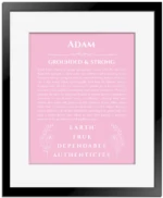 Adam name meaning gift print in light pink with black matte frame