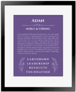 Adan custom name print for wall display in purple with black matte frame