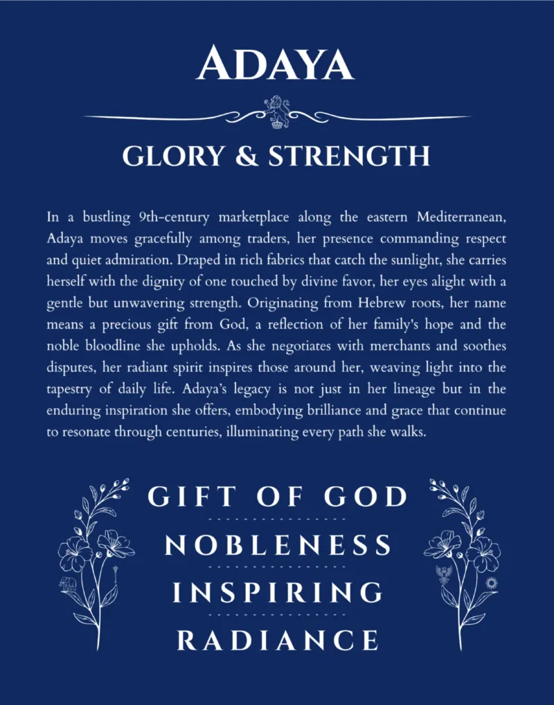 Adaya custom name meaning print in deep blue