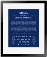 Adaya custom name meaning print in deep blue with black matte frame