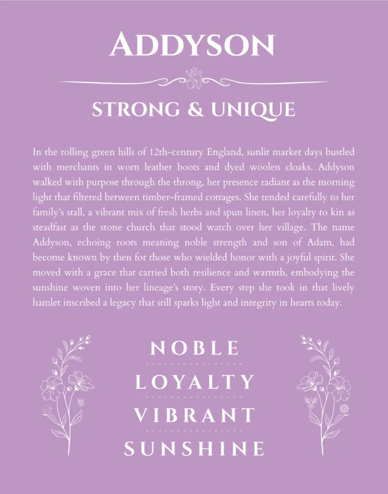 Addyson name meaning wall art by Get Your Story in light purple