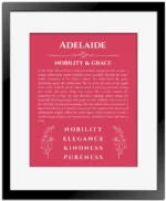 Adelaide custom name art showing meaning and origin in red with black matte frame