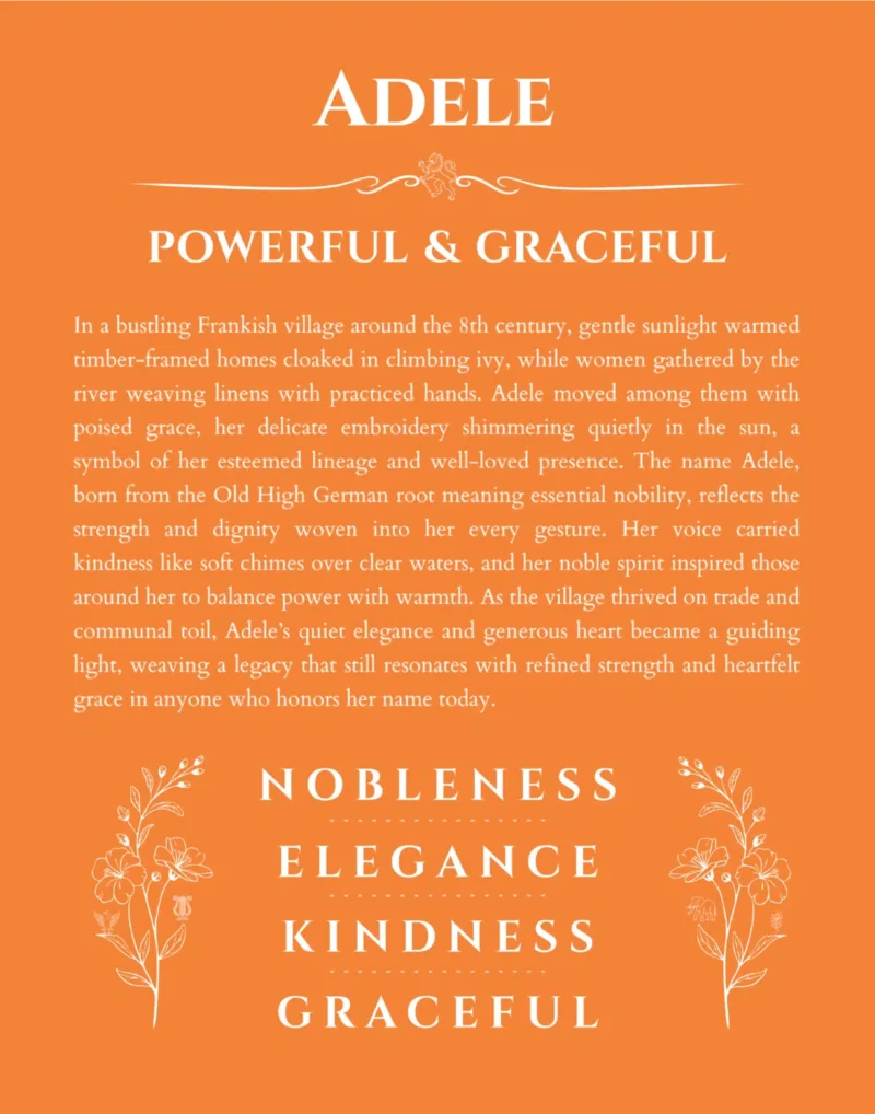 Adele personalized name art with origin story in orange