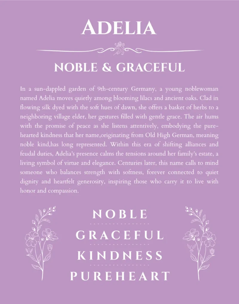 Adelia name meaning wall art by Get Your Story in light purple
