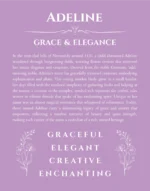Adeline custom name art showing meaning and origin in light purple