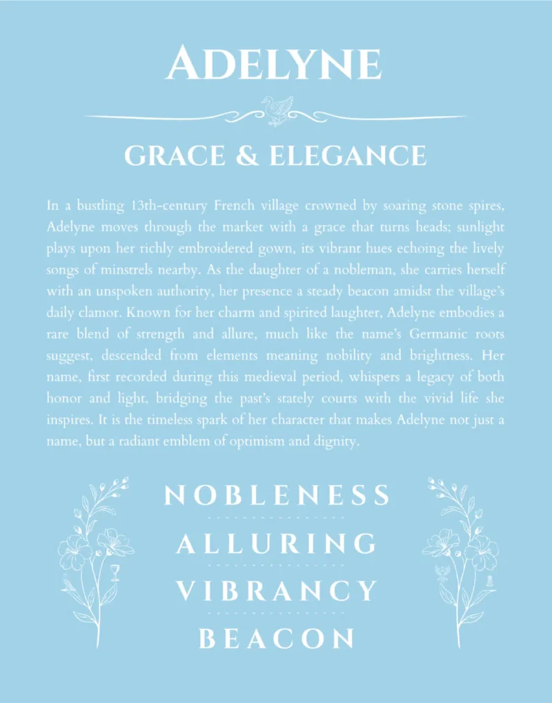 Adelyne name meaning wall art by Get Your Story in light blue