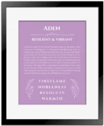 Aden name meaning gift print in light purple with black matte frame